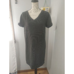 Daily Ritual Dress Women's M Black White Striped V-Neck Rolled Sleeve Soft